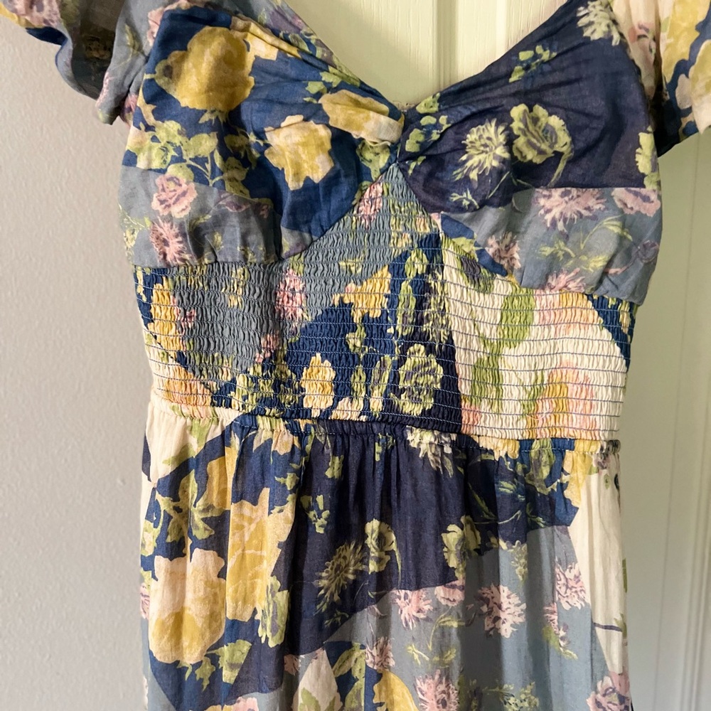 Bohemian Floral Puff-Sleeve Maxi Dress - Blue & Yellow - Picture 3 of 4